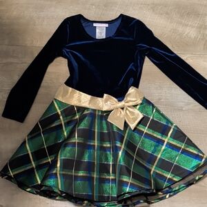 Bonnie Jean Navy and Green Plaid Formal Dress
